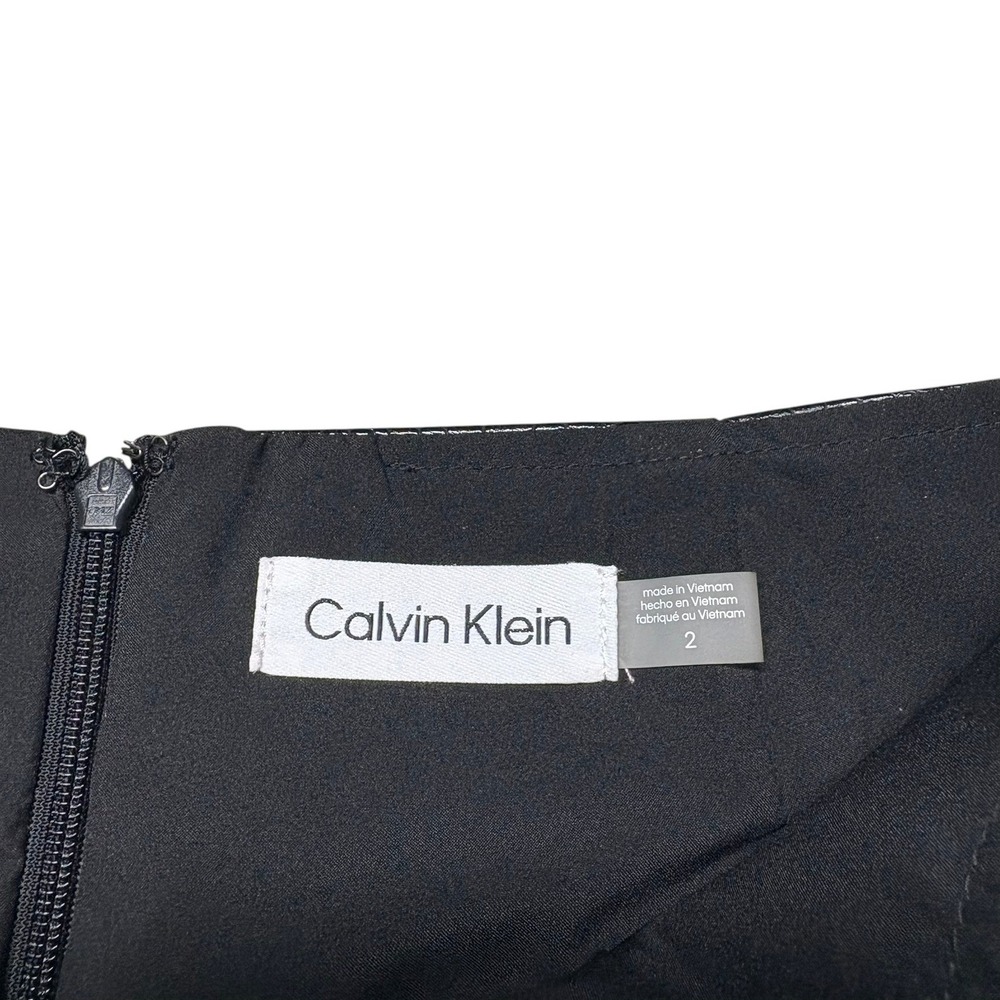 Calvin Klein Mini Skirt 2 Black Faux Leather Crocodile Embossed High Waist - Picture 5 of 7